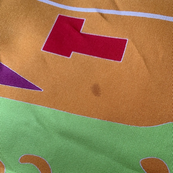 Hermes “Puzzle”Orange and Purple Silk Scarf - Picture 8 of 9